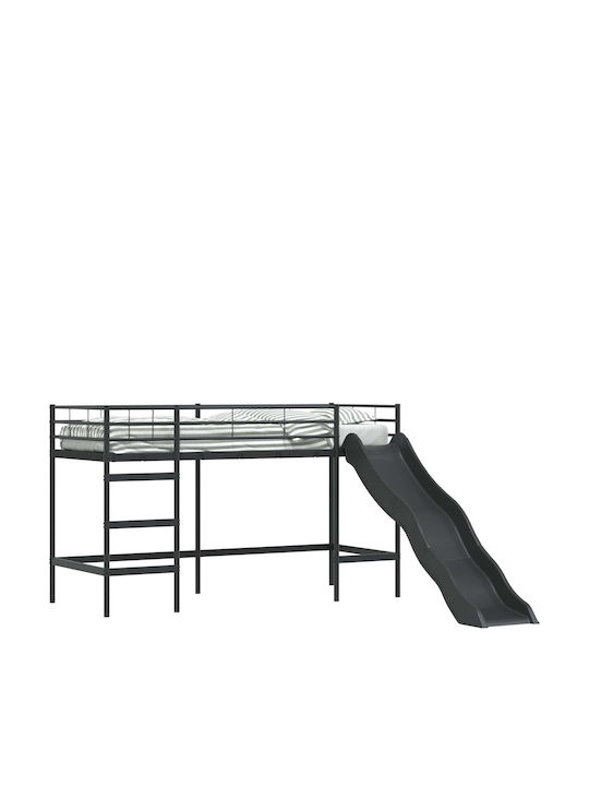 Kids Bed Bunk Single Black for Mattress 80x194cm