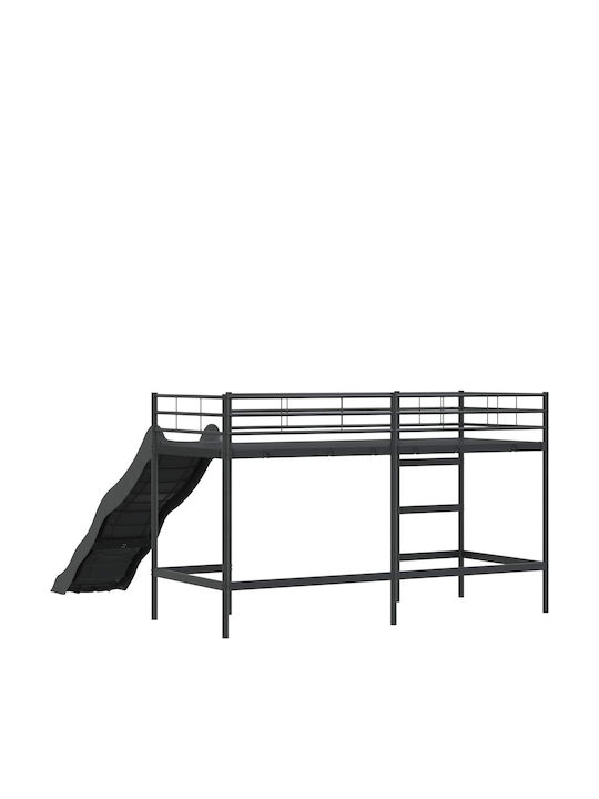 Kids Bed Bunk Single Black for Mattress 80x194cm