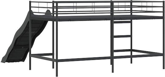 Kids Bed Bunk Single Black for Mattress 85x205cm