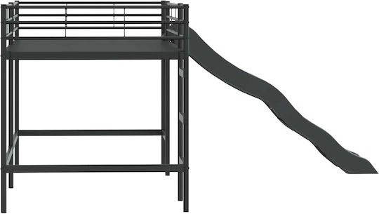 Kids Bed Bunk Single Black for Mattress 85x205cm