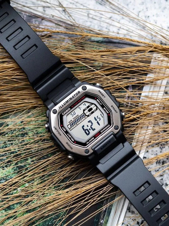 Casio Digital Men's Watch 47mm Battery with Black Rubber Strap