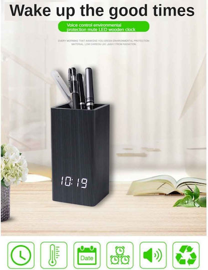 Uncle George Tabletop Digital Clock LED Wooden Black 01.06.04-0007-BLK