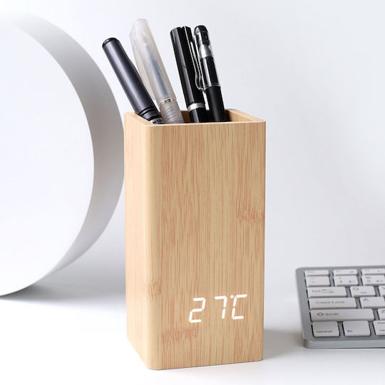 Uncle George Tischuhr Digital LED Holz Beiges 01.06.04-0007-MPEZ