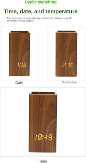 Uncle George Tabletop Digital Clock LED Wooden Black 01.06.04-0007-BLK