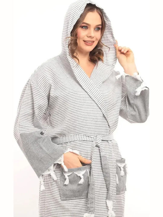 Избери Унисекс Халат с Качулка Сив Раирани 100% Памучен (L/XL)