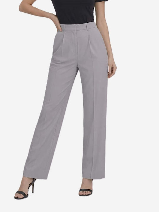 Damen Hoch tailliert Stoff Hose Gray