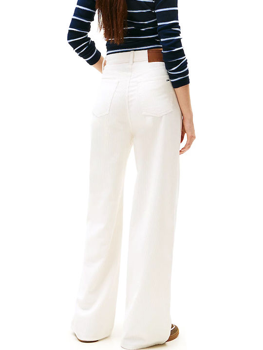 Dama Talie înaltă Tesatura Pantaloni cu Croială Largă Ancient White (cream)