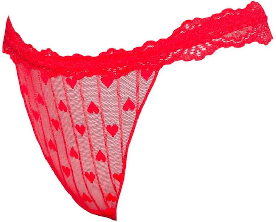 Damen Slip Zeichenfolge Transparent Kleine Herzen & Spitze Abschluss – Rote