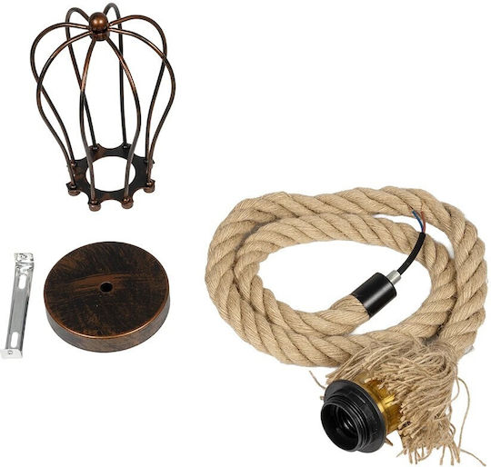 GloboStar Camber Pendant Light Copper with Rope for Socket E27 12x12x80cm
