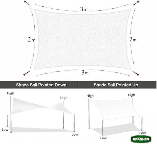 Grasher Pânză de Umbrire Rectangulară Gri Cu Inele 2x3x3m 180gr/m²