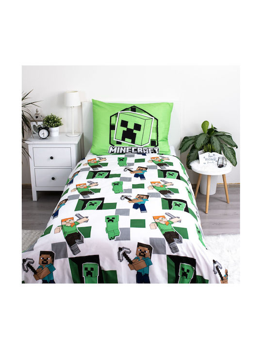 Minecraft Σετ Παιδική Παπλωματοθήκη Μονή με Μαξιλαροθήκη Πράσινη 140x200εκ.