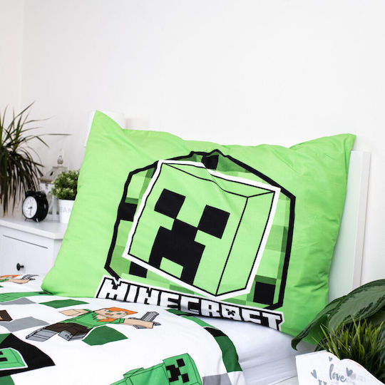Minecraft Комплект Детска Завивка Единична с Калъфка Зелен 140x200см
