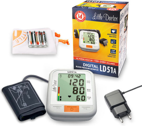 Little Doctor Ld 51a Electronic Arm Blood Pressure Monitor Xxl Display Arrhythmia Detector Who Indicator Date Time Display Power Adapter Included White Grey