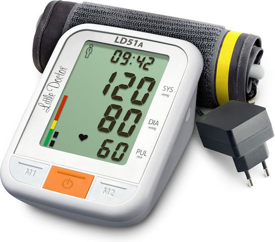 Little Doctor Ld 51a Electronic Arm Blood Pressure Monitor Xxl Display Arrhythmia Detector Who Indicator Date Time Display Power Adapter Included White Grey