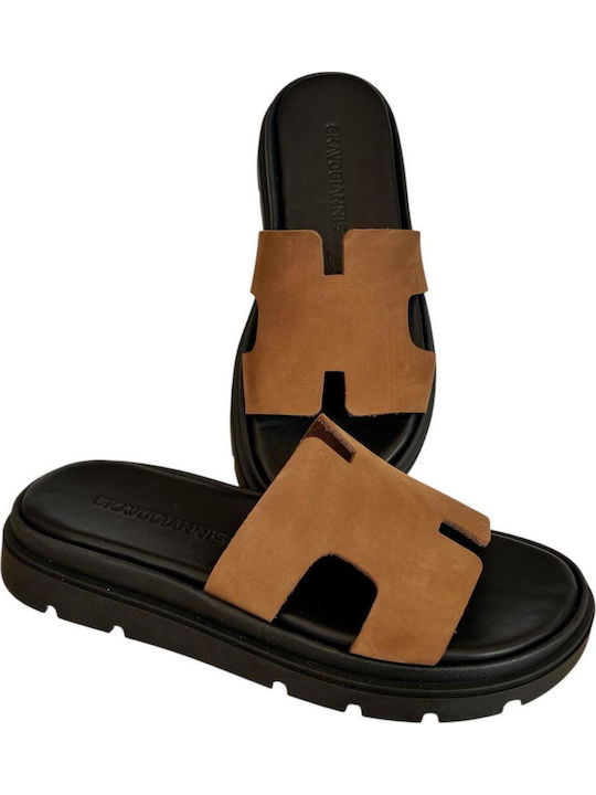Sandale Casual Damă Flatforme Maro Din Piele
