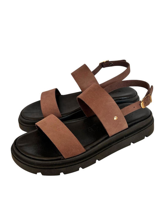 Leather Women's Flat Sandals Flatforms in Black Color
