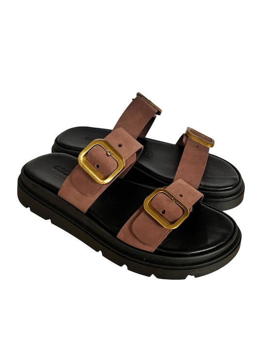 Leather Women's Flat Sandals Flatforms in Black Color