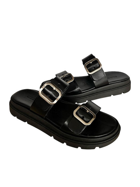 Leather Women's Flat Sandals Flatforms in Black Color