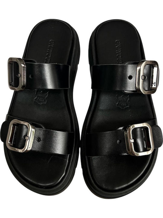 Leather Women's Flat Sandals Flatforms in Black Color