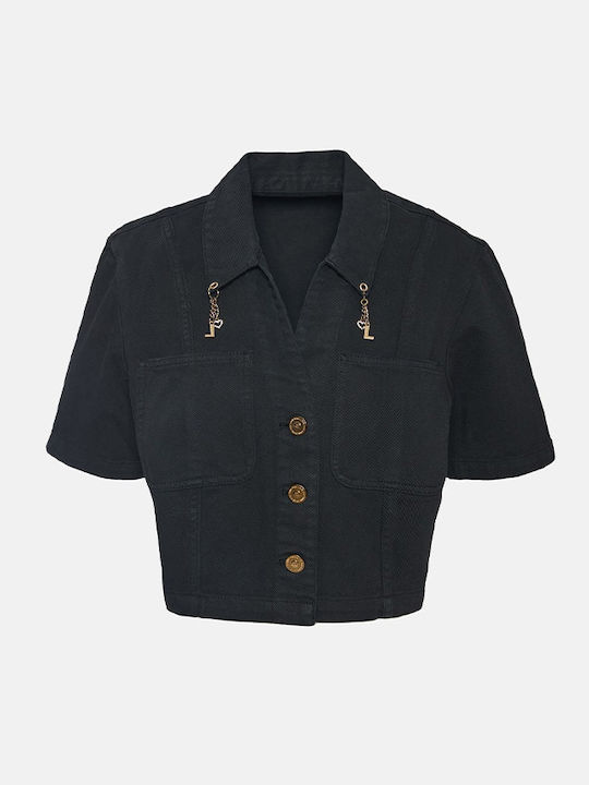 Women's Denim Long Sleeve Shirt Black