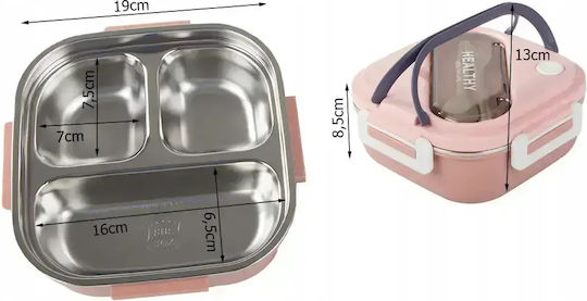 Verk Group Δοχείο Φαγητού Inox Ροζ με Χωρίσματα 1lt