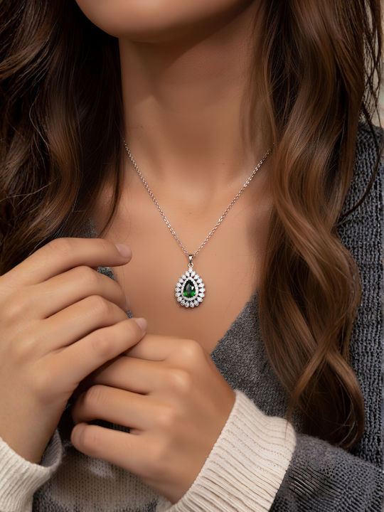 Chrysothemiss Women's Necklace Golden Imperial Emerald Drop Gold Plated Green Crystal