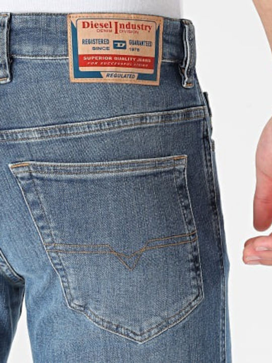 Men's Elastic Jeans Pants with Slim Straight Fit Blue