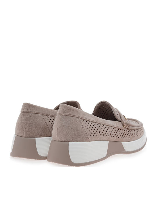 Suede Damen Mokassins in Beigem Farbton
