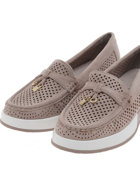 Suede Damen Mokassins in Beigem Farbton