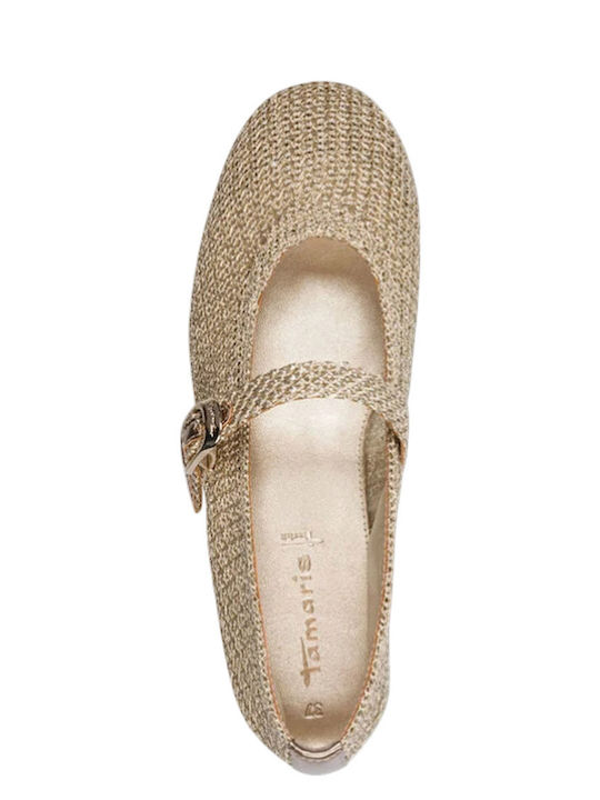 Fabric Pointy Ballerinas With strap Gold