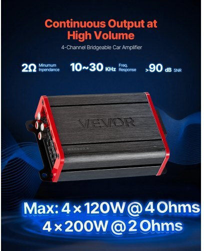 Vevor Car Audio Amplifier 4-channel Bridgeable Car Amplifier Multichannel Class D Stereo Amp Max 4 X 120w At 4 Ohms 4 X 200w At 2 Ohms High Output Suvs Pickups Off-road Vehicles