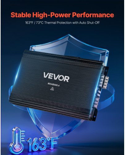 Vevor Car Audio Amplifier 4-channel Bridgeable Car Amplifier Multichannel Class Ab Stereo Amp Max 4 X 250w At 4 Ohms 4 X 500w At 2 Ohms High Output Suvs Pickups Off-road Vehicles