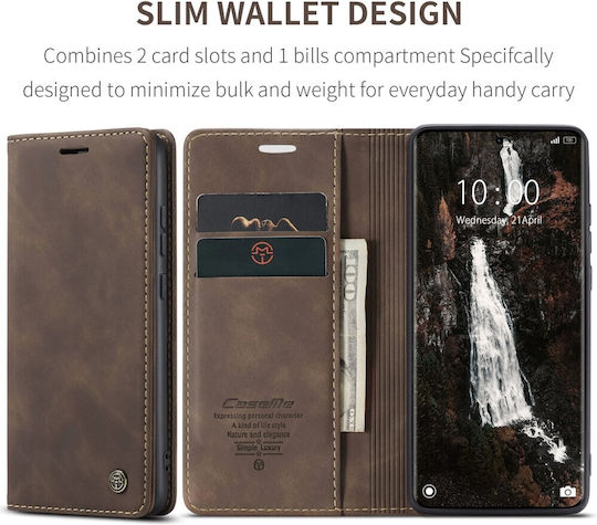 Caseme 013 Retro Book Leder / Synthetisches Leder Braune Handyhülle für Redmi Note 15