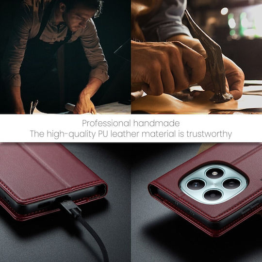 Caseme 023 Luminus Wallet Leather / Synthetic Leather Burgundy Redmi Note 15