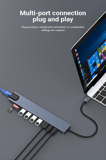 Luvlu Stație de andocare USB-C cu HDMI 4K PD Ethernet Gri