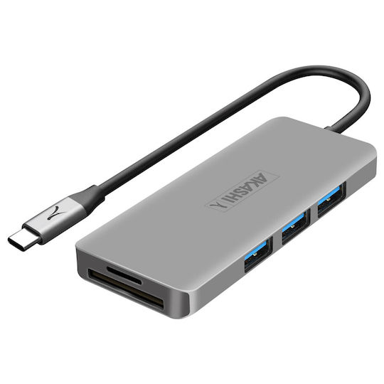 Akashi USB-C Docking Station με HDMI PD Γκρι (ALTHUB7IN1TC)
