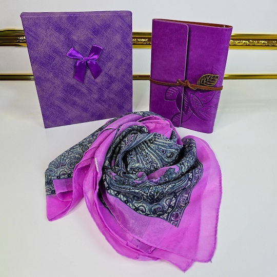 Set Cadou Jurnal Vintage Mov Eșarfă Elegantă