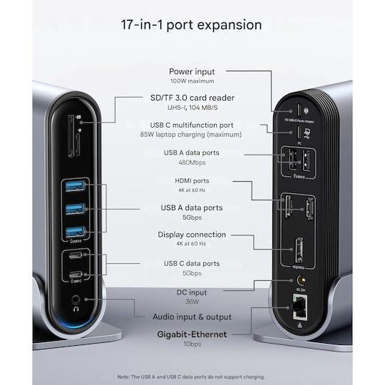 Dock / USB-C Stație de andocare cu HDMI/DisplayPort 4K PD Ethernet și conexiune 3 monitoare Argintiu (B0CPLTYNPZ)