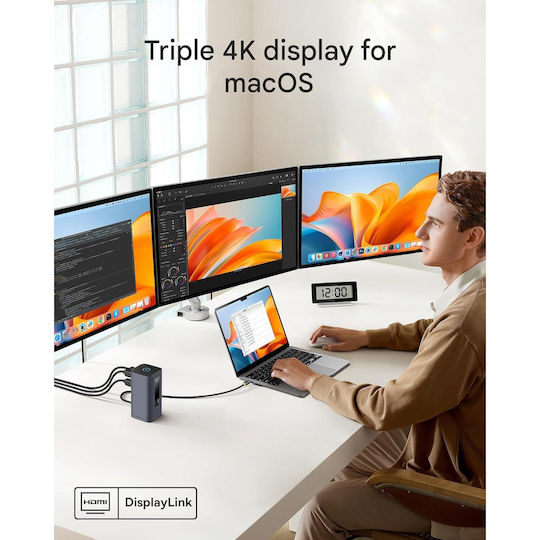 Dock / USB-C Stație de andocare cu HDMI 4K PD Ethernet și conexiune 3 monitoare Argintiu (B0D17Q82X4)