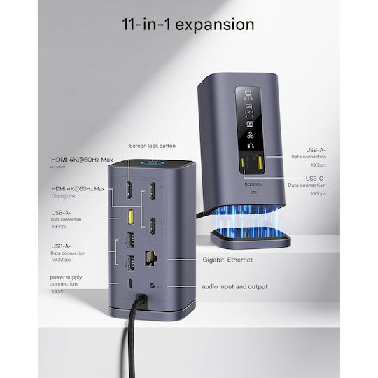 Dock / USB-C Stație de andocare cu HDMI 4K PD Ethernet și conexiune 3 monitoare Argintiu (B0D17Q82X4)