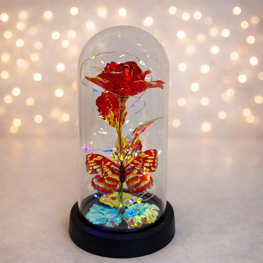 Red-gold Artisanal Rose Metallic Effect Led Lighting In A Plastic Dome