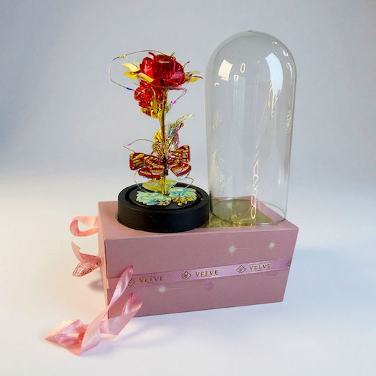 Red-gold Artisanal Rose Metallic Effect Led Lighting In A Plastic Dome