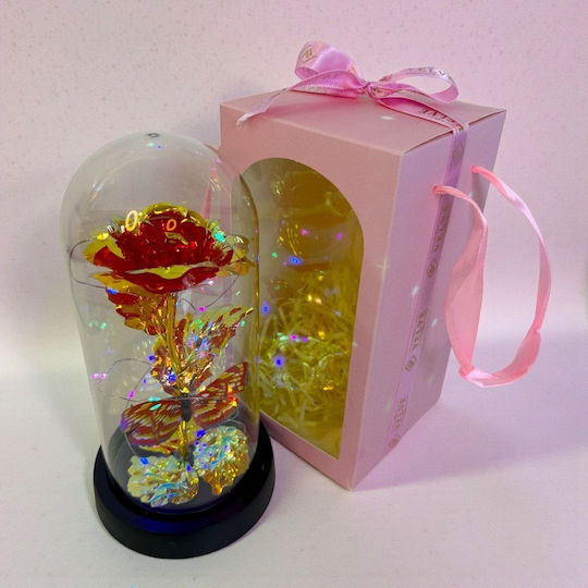 Red-gold Artisanal Rose Metallic Effect Led Lighting In A Plastic Dome