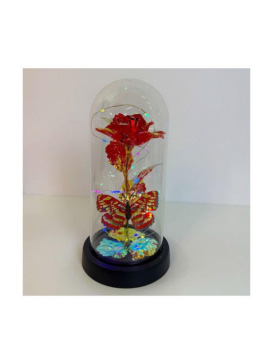 Red-gold Artisanal Rose Metallic Effect Led Lighting In A Plastic Dome