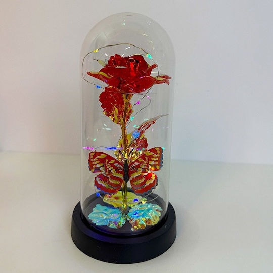 Red-gold Artisanal Rose Metallic Effect Led Lighting In A Plastic Dome