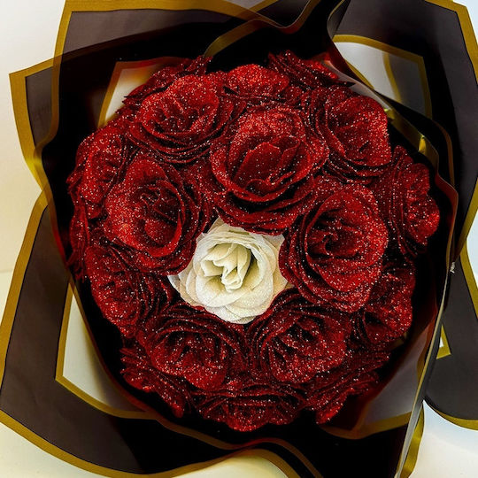 Glitter Red Roses Bouquet 21 Premium Decorative Red Roses