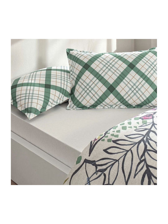Tac Set Husă de Pilotă Bumbac Dublă cu 2 Fețe de Pernă & 1 Cearsaf 200x220 Greeny Green