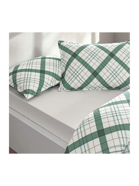 Tac Set Husă de Pilotă Bumbac Dublă cu 2 Fețe de Pernă & 1 Cearsaf 200x220 Greeny Green