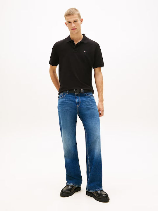 Short Sleeve Black Polo Blouse