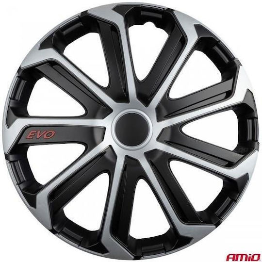 Amio Set Wheel Hubcaps 14 Inches Model Evo Black Silver Set 4 Pieces Box 9740/am
